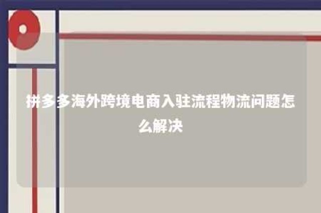 拼多多海外跨境电商入驻流程物流问题怎么解决 拼多多海外送货